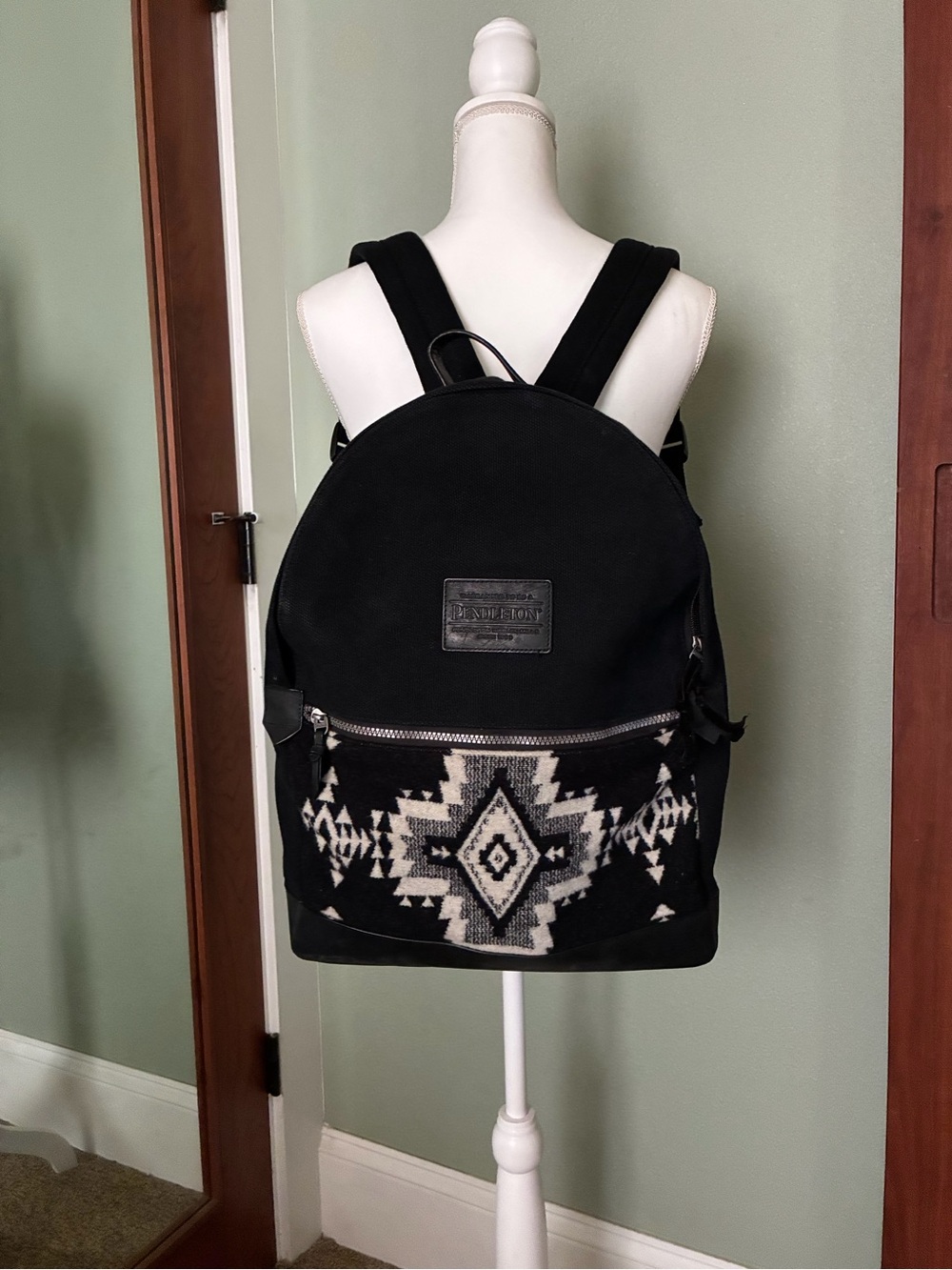 Pendleton Black Canvas Backpack with Aztec Front Pocket